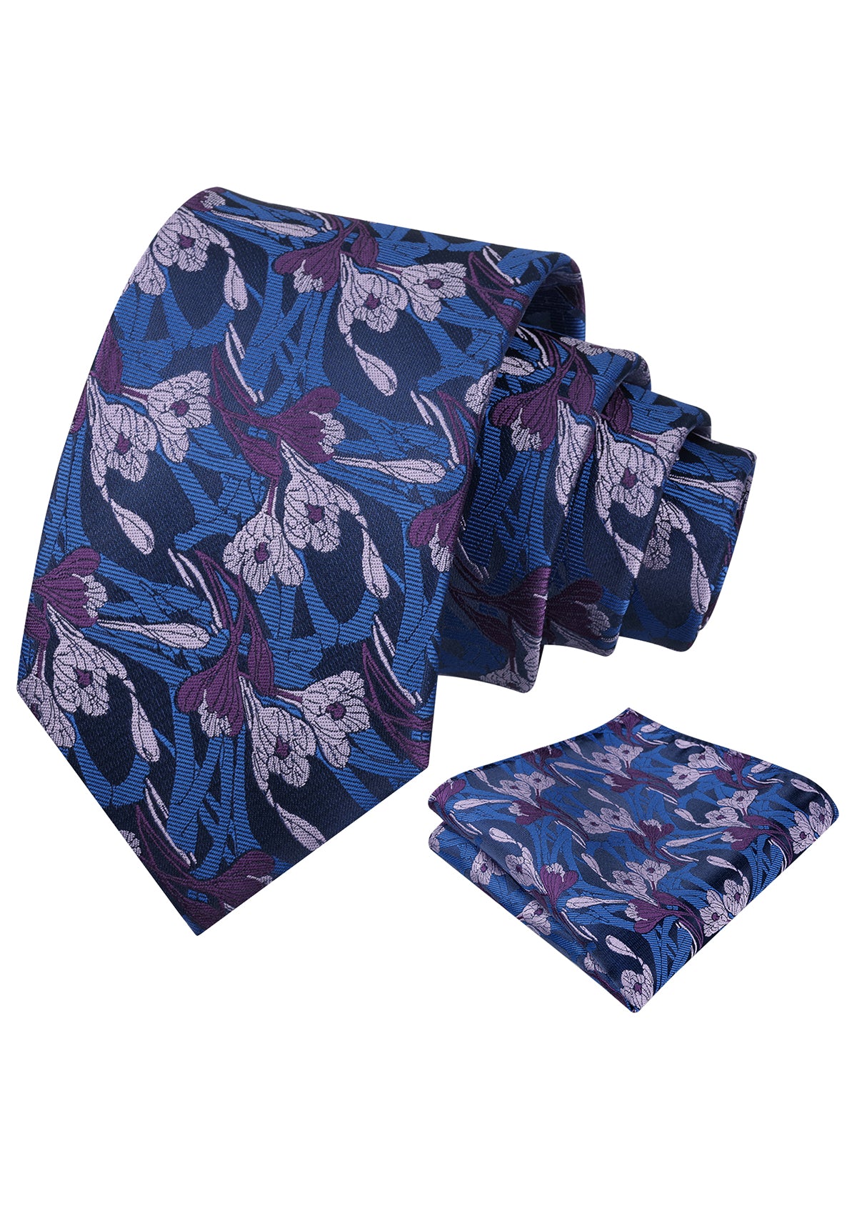 Mens 3.15inch Intricate Iris Floral Pattern Necktie with Casual Pocket Square-944