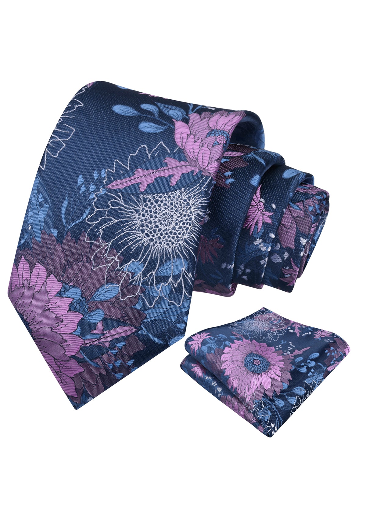 Mens Large Chrysanthemum Bloom Floral Tie Set with Pocket Square-938