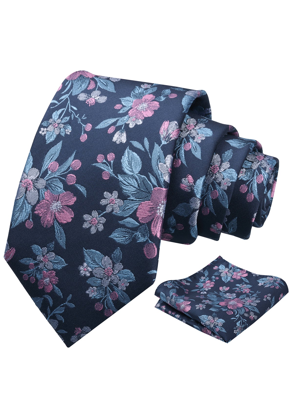 Mens 3.15inches Colorful Leaf Floral Artistic Pattern Tie with Pocket Square-934