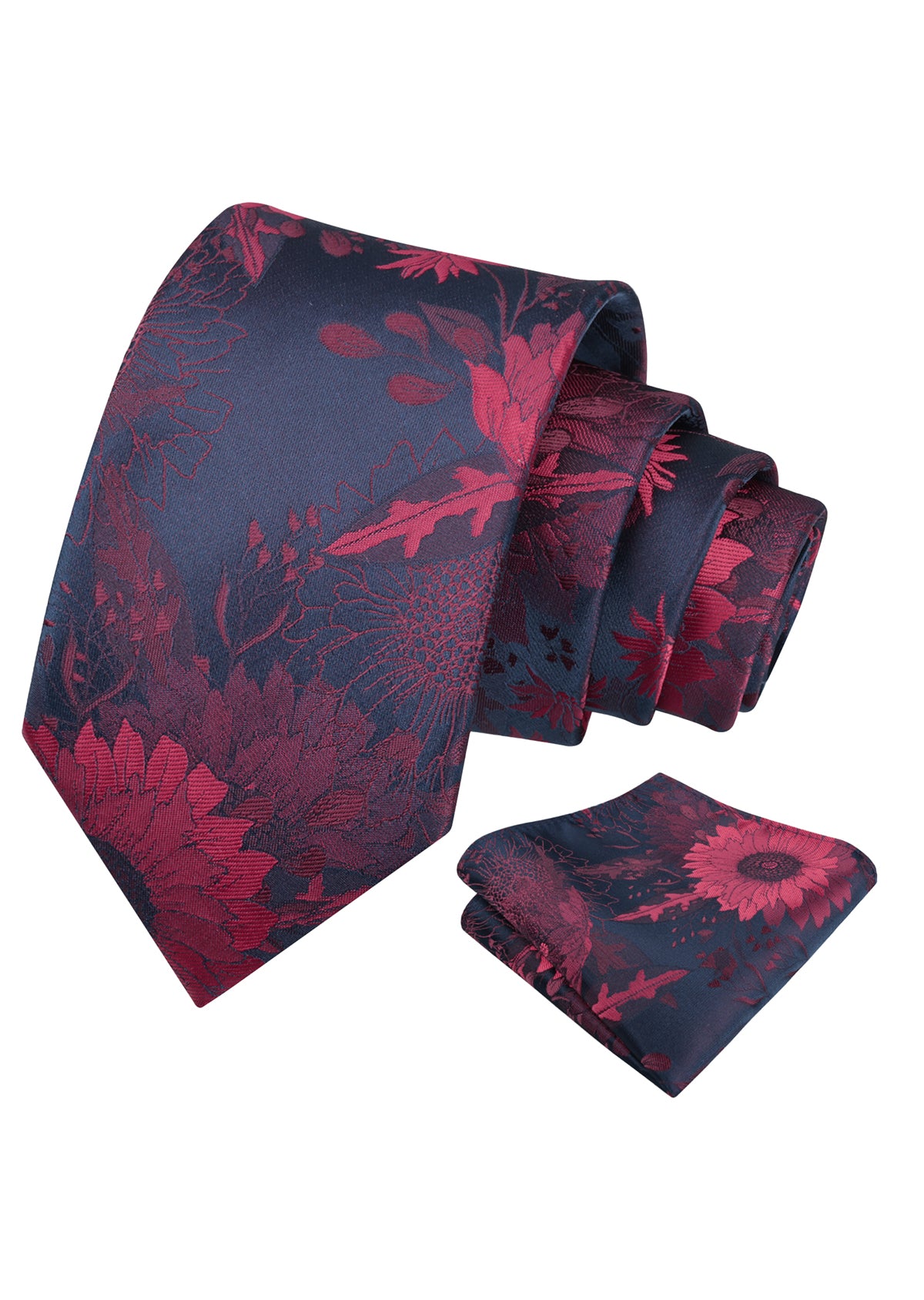 Mens Large Chrysanthemum Bloom Floral Tie Set with Pocket Square-938