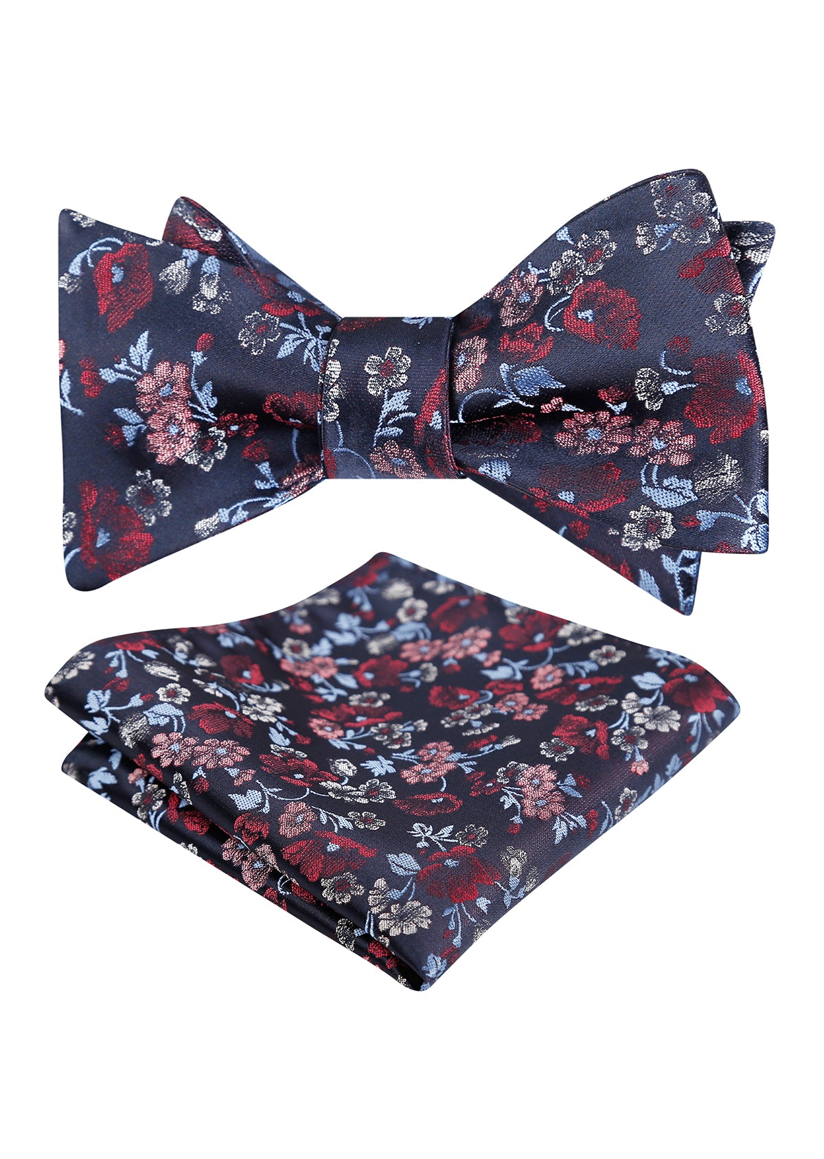 Mens 2pcs Self-tied Elegant Floral Pattern Bow Tie with Pocket Square Set-050