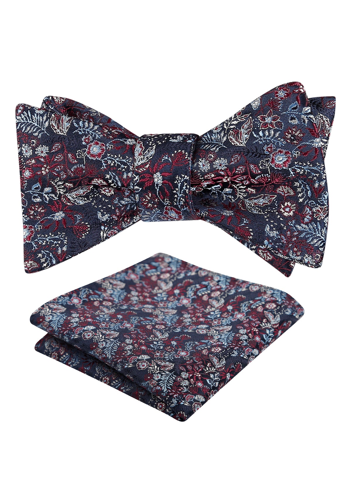 Mens 2pcs Self-tied Vintage Floral Leaf Pattern Bow Tie with Pocket Square Set-032