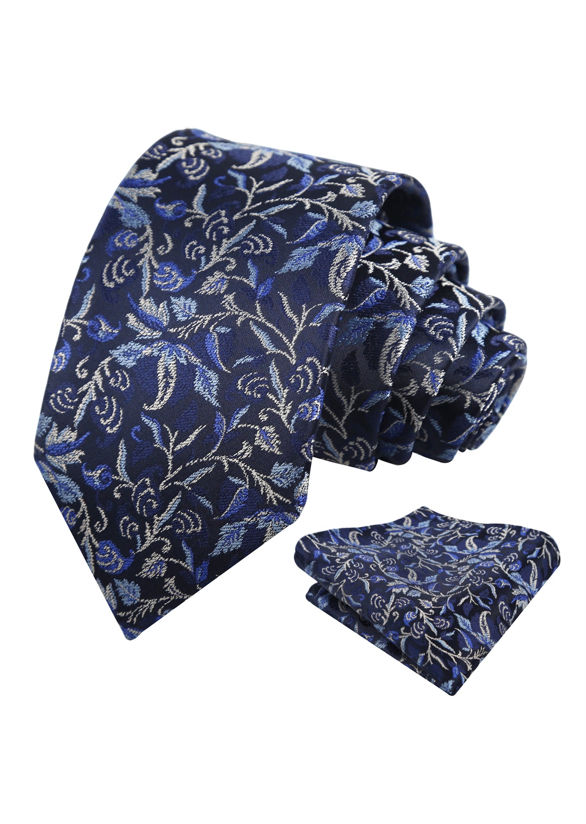 Men's 3.15" Vintage Entwined Floral and Leaf Pattern Necktie with Pocket Square-957