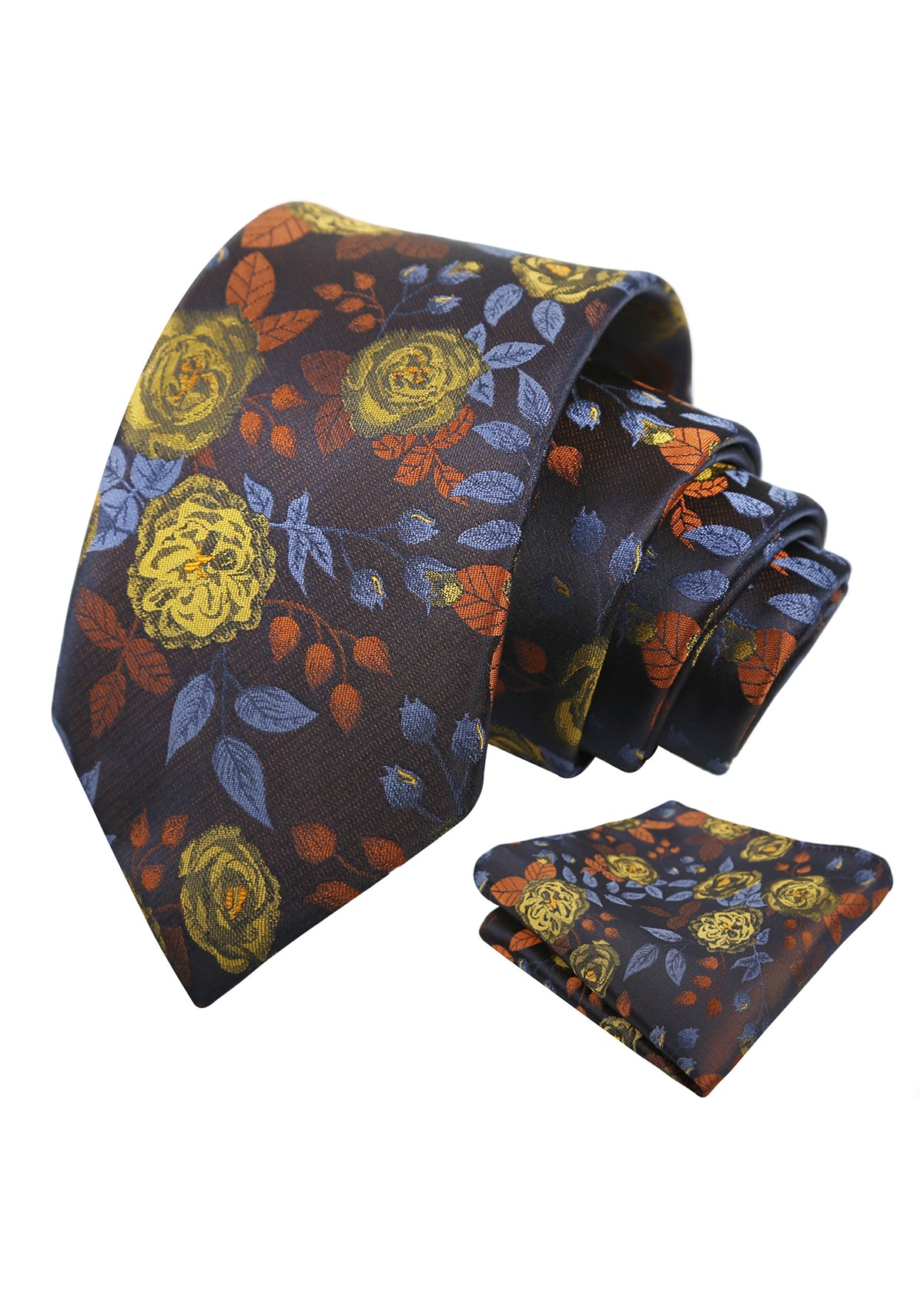 Mens 3.15'' Classic Rose and Foliage Pattern Necktie with Pocket Square for Wedding-948