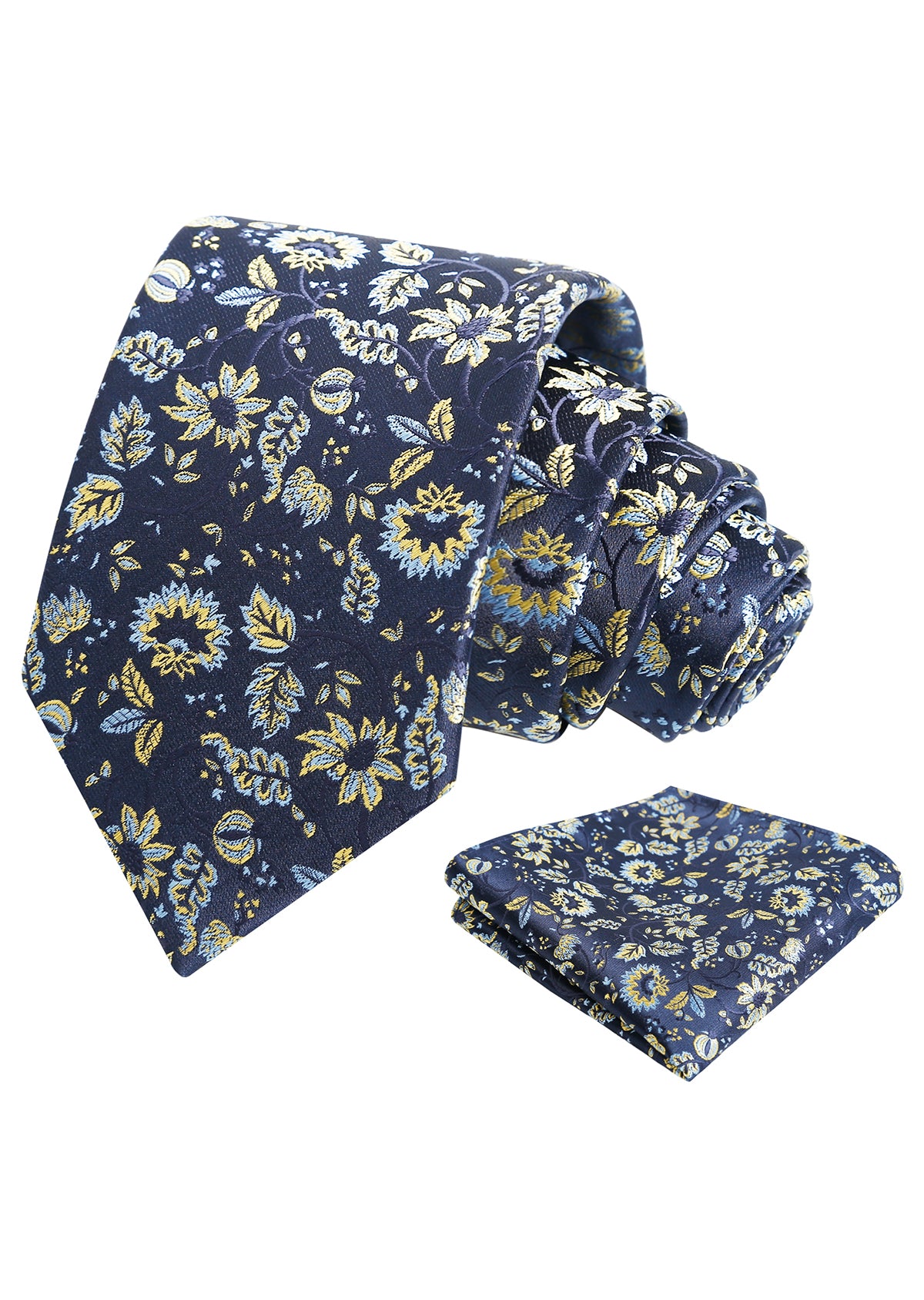 Mens 3.15inches Leaf Flower Pattern Tie with Floral Pocket Square Set-922
