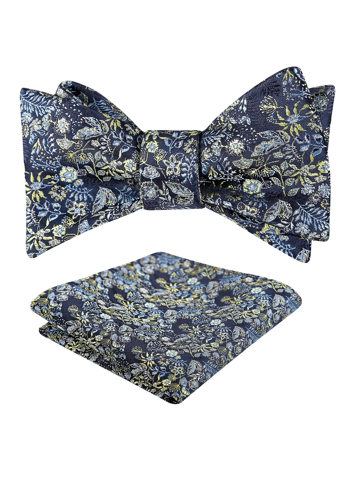 Mens 2pcs Self-tied Vintage Floral Leaf Pattern Bow Tie with Pocket Square Set-032