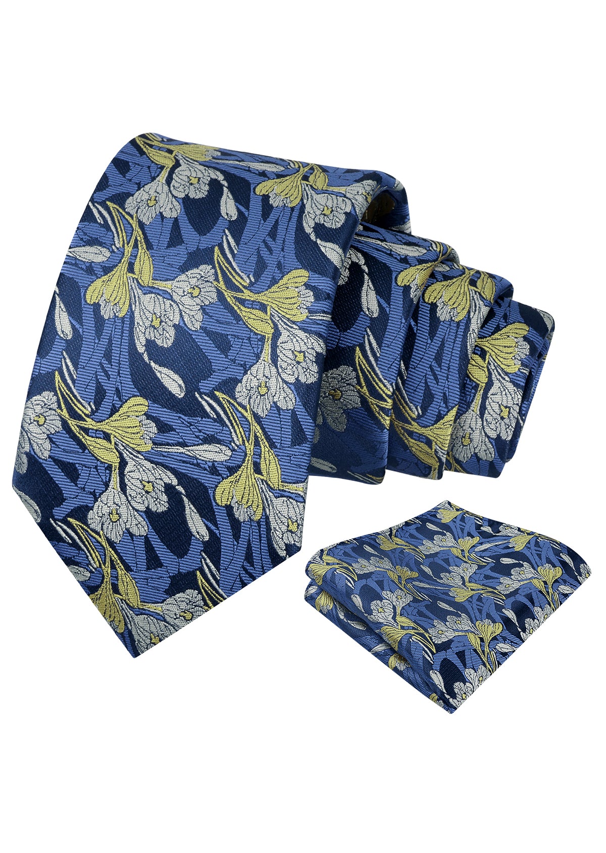 Mens 3.15inch Intricate Iris Floral Pattern Necktie with Casual Pocket Square-944