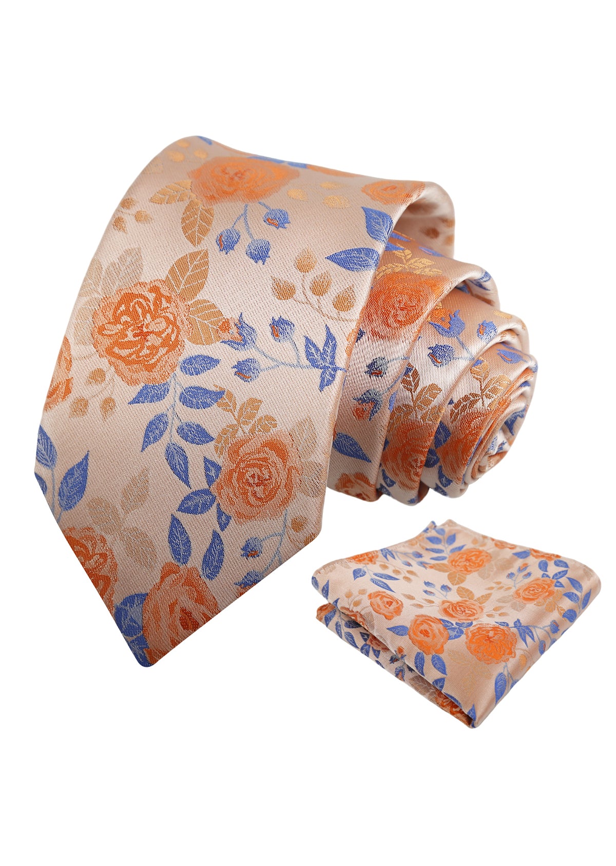 Mens 3.15'' Classic Rose and Foliage Pattern Necktie with Pocket Square for Wedding-948