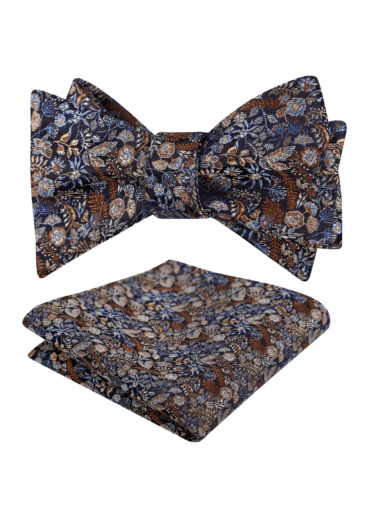 Mens 2pcs Self-tied Vintage Floral Leaf Pattern Bow Tie with Pocket Square Set-032