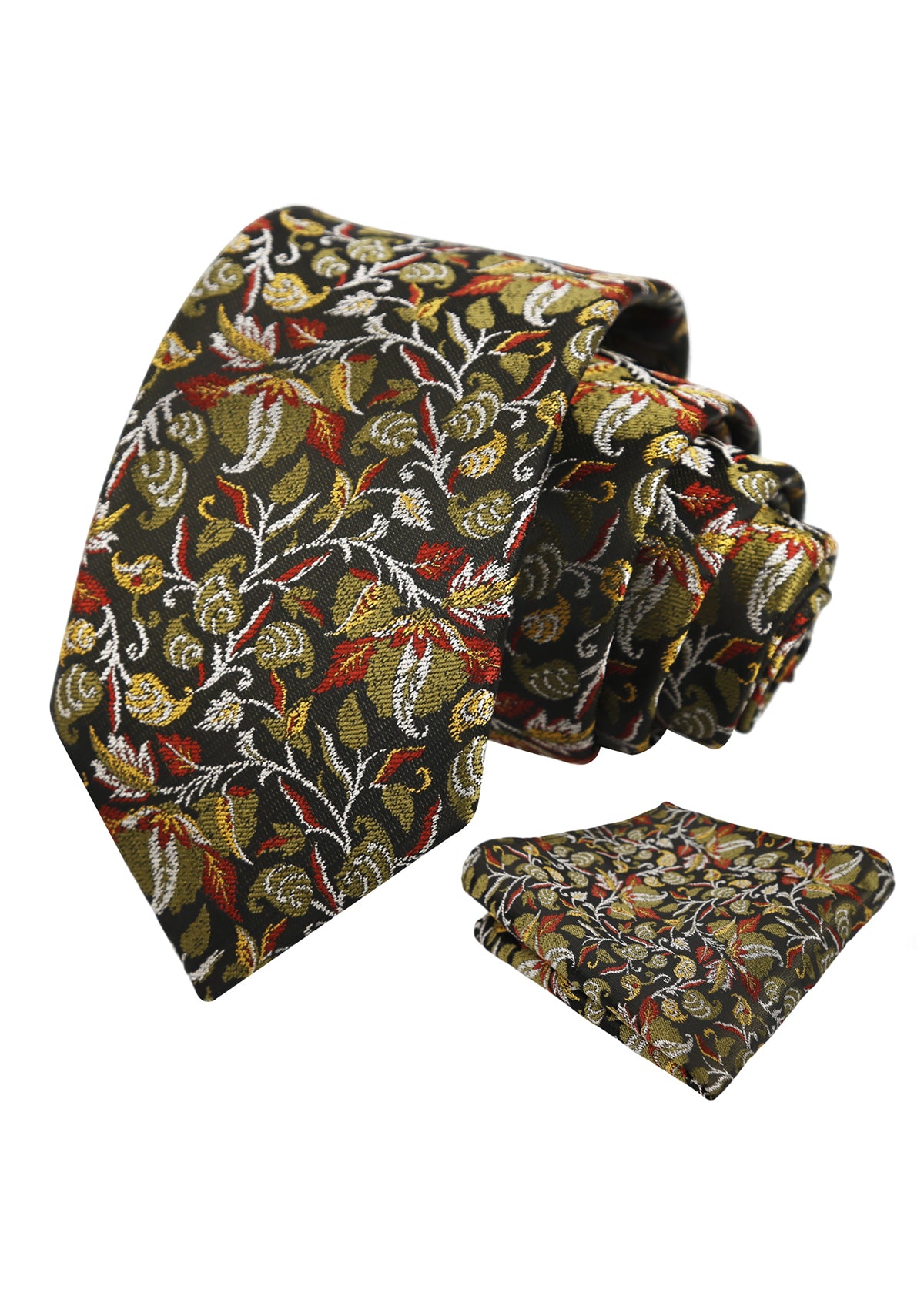 Men's 3.15" Vintage Entwined Floral and Leaf Pattern Necktie with Pocket Square-957