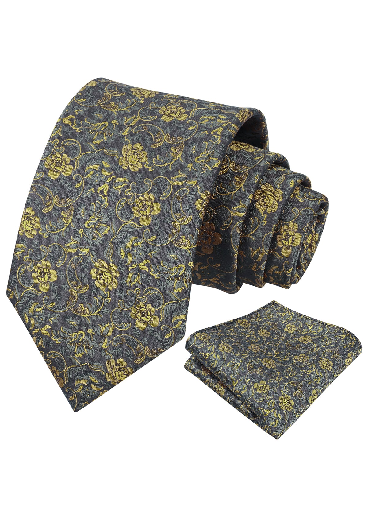Mens 3.15inch Vintage Floral and Chic Foliage Pattern Necktie with Pocket Square-951