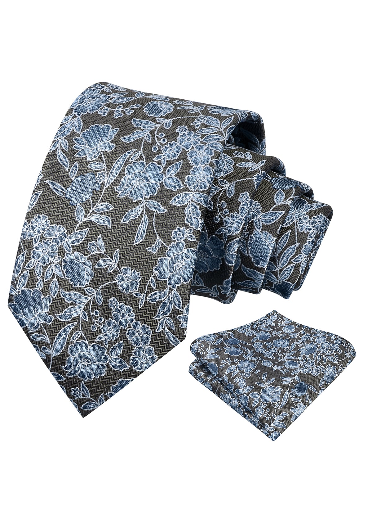 Mens 3.15" Retro Elegant Ink and Wash Floral Necktie with Pocket Square for Wedding-956