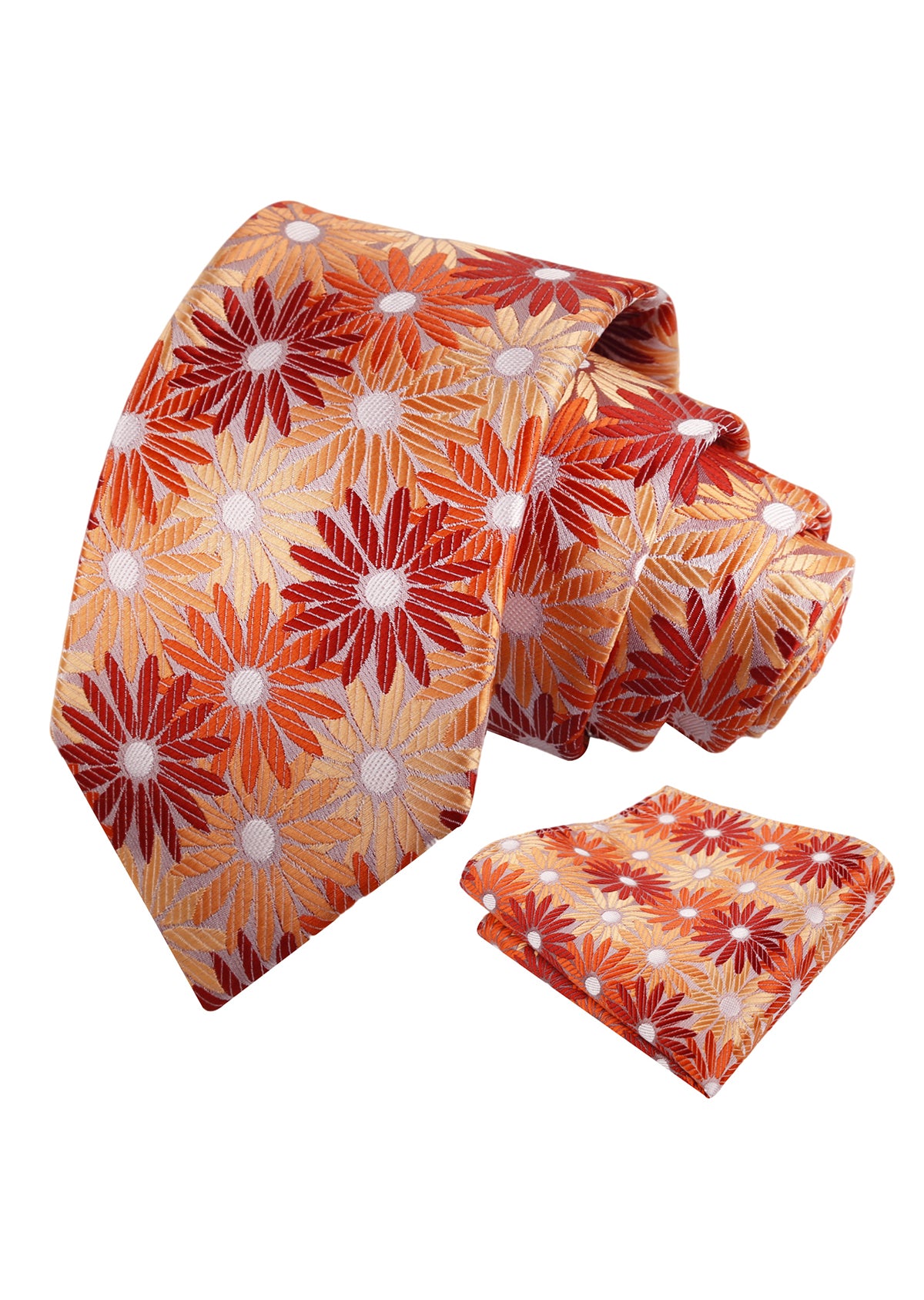 Mens 3.15'' Colorful Flower Necktie and Pocket Square Set Wedding Casual Rustic Tie and Hanky Set-941
