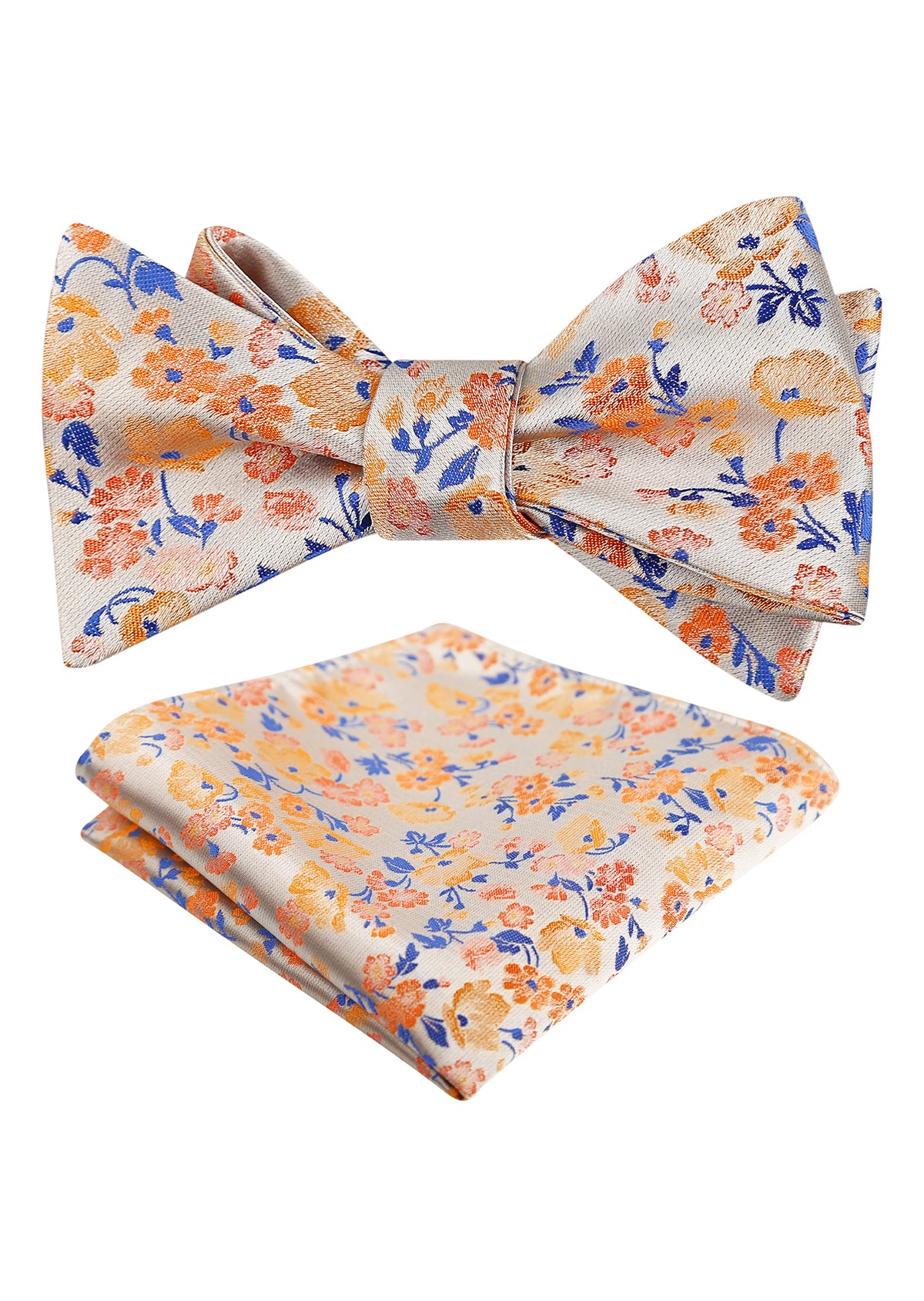 Mens 2pcs Self-tied Elegant Floral Pattern Bow Tie with Pocket Square Set-050