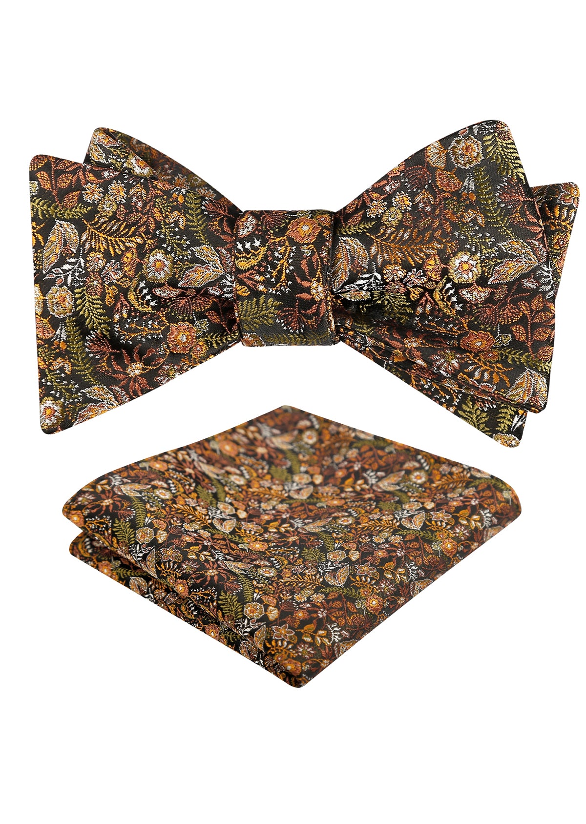 Mens 2pcs Self-tied Vintage Floral Leaf Pattern Bow Tie with Pocket Square Set-032