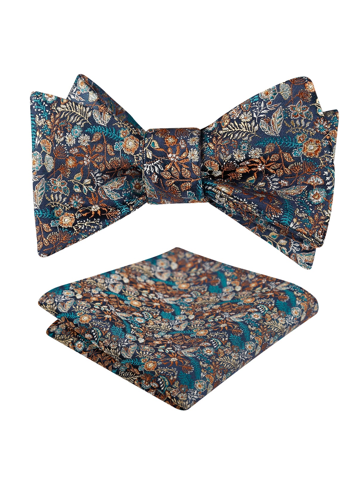 Mens 2pcs Self-tied Vintage Floral Leaf Pattern Bow Tie with Pocket Square Set-032