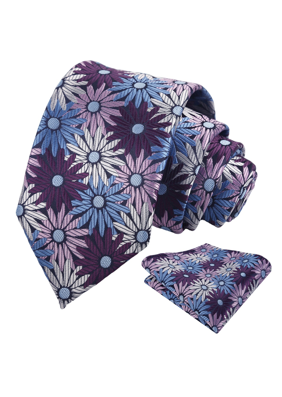 Mens 3.15'' Colorful Flower Necktie and Pocket Square Set Wedding Casual Rustic Tie and Hanky Set-941