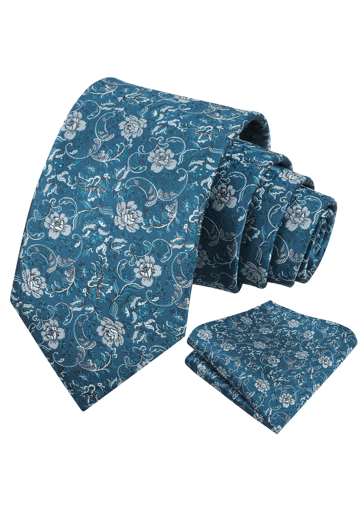 Mens 3.15inch Vintage Floral and Chic Foliage Pattern Necktie with Pocket Square-951