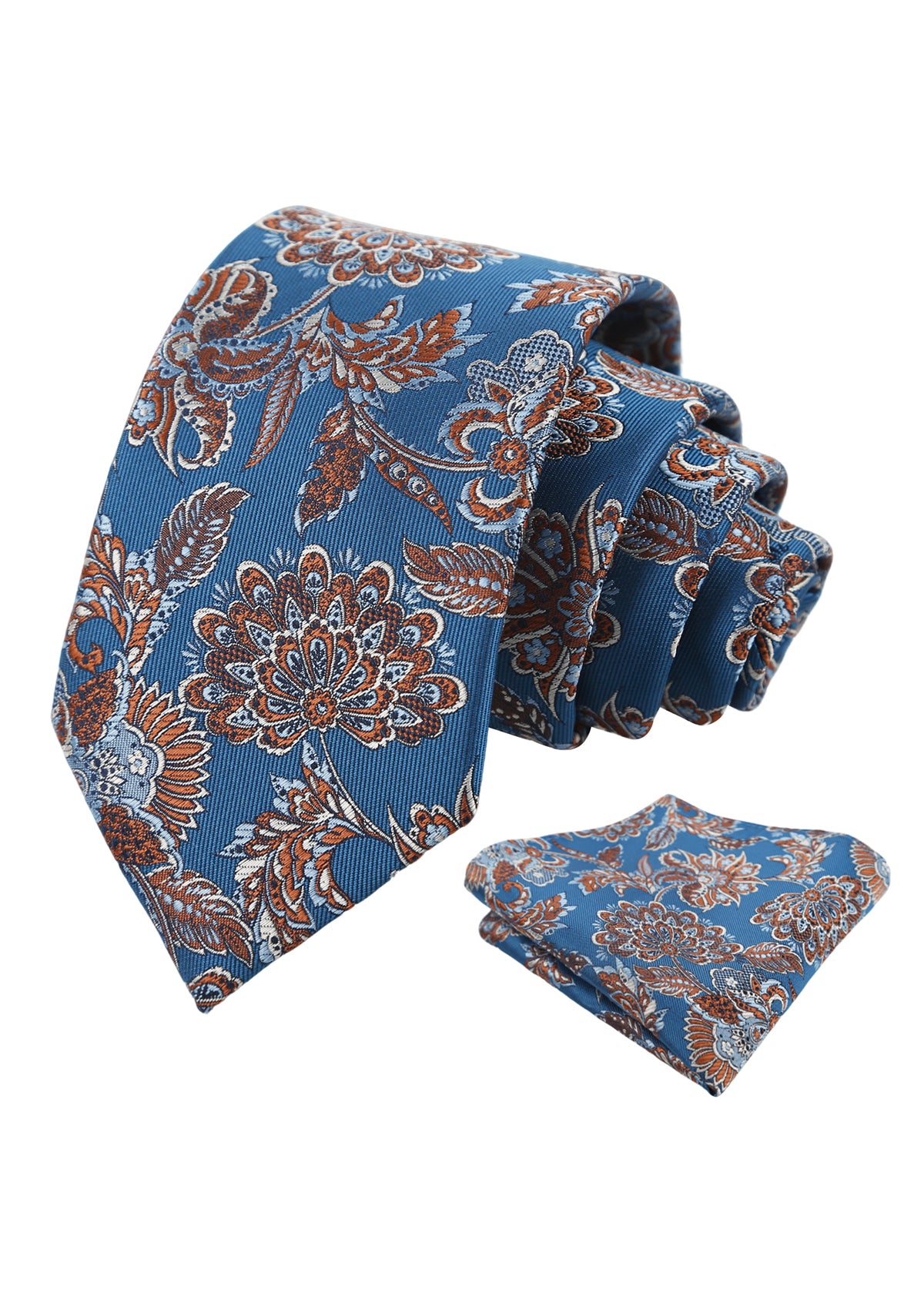 Mens 3.15'' Vintage Luxury Intricate Floral Necktie with Pocket Square for Wedding-955