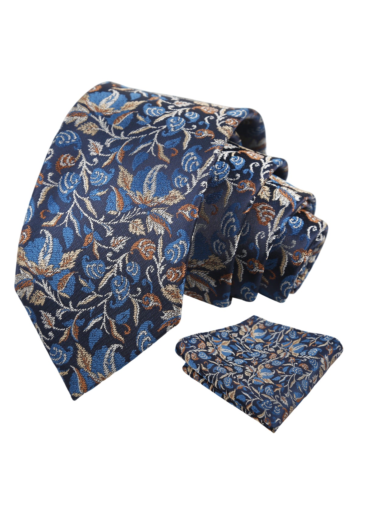 Men's 3.15" Vintage Entwined Floral and Leaf Pattern Necktie with Pocket Square-957
