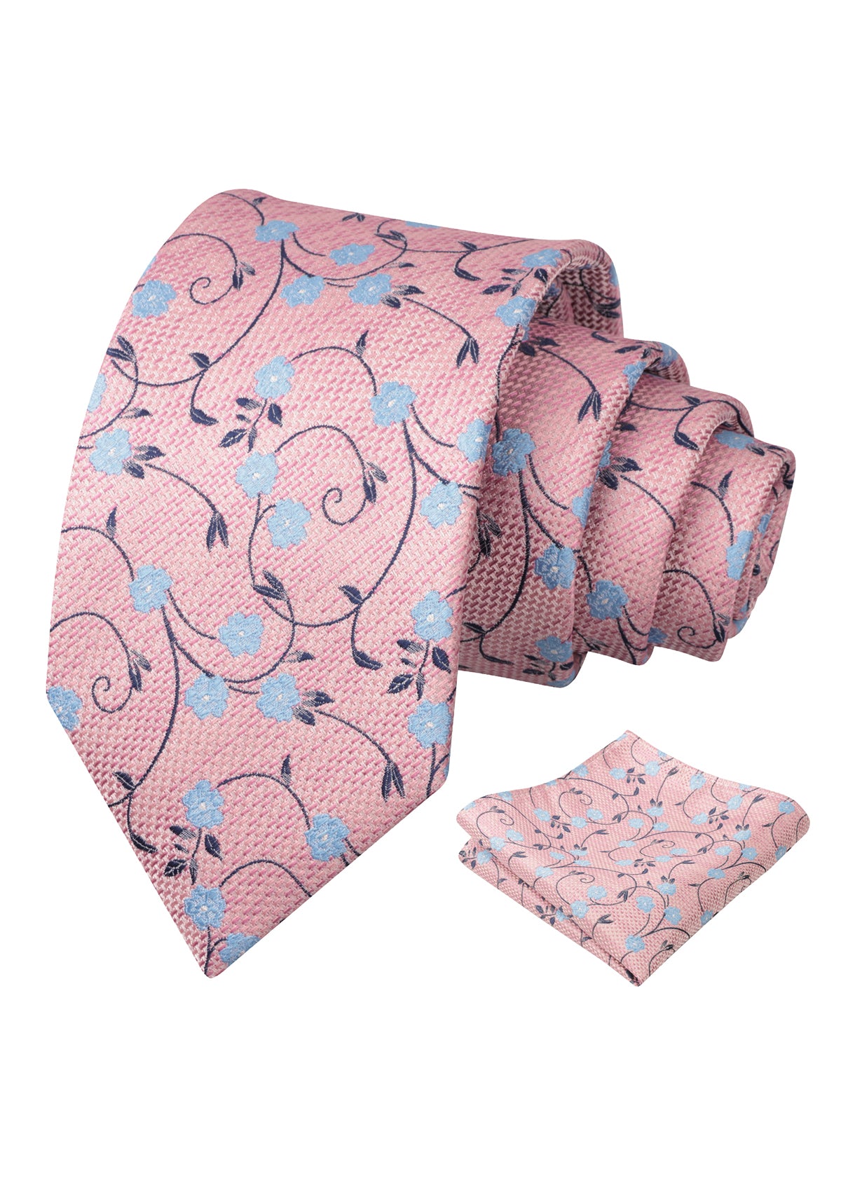 Mens Floral Tie Set 3.15 Inch with Textured Vine Pattern and Pocket Square-931