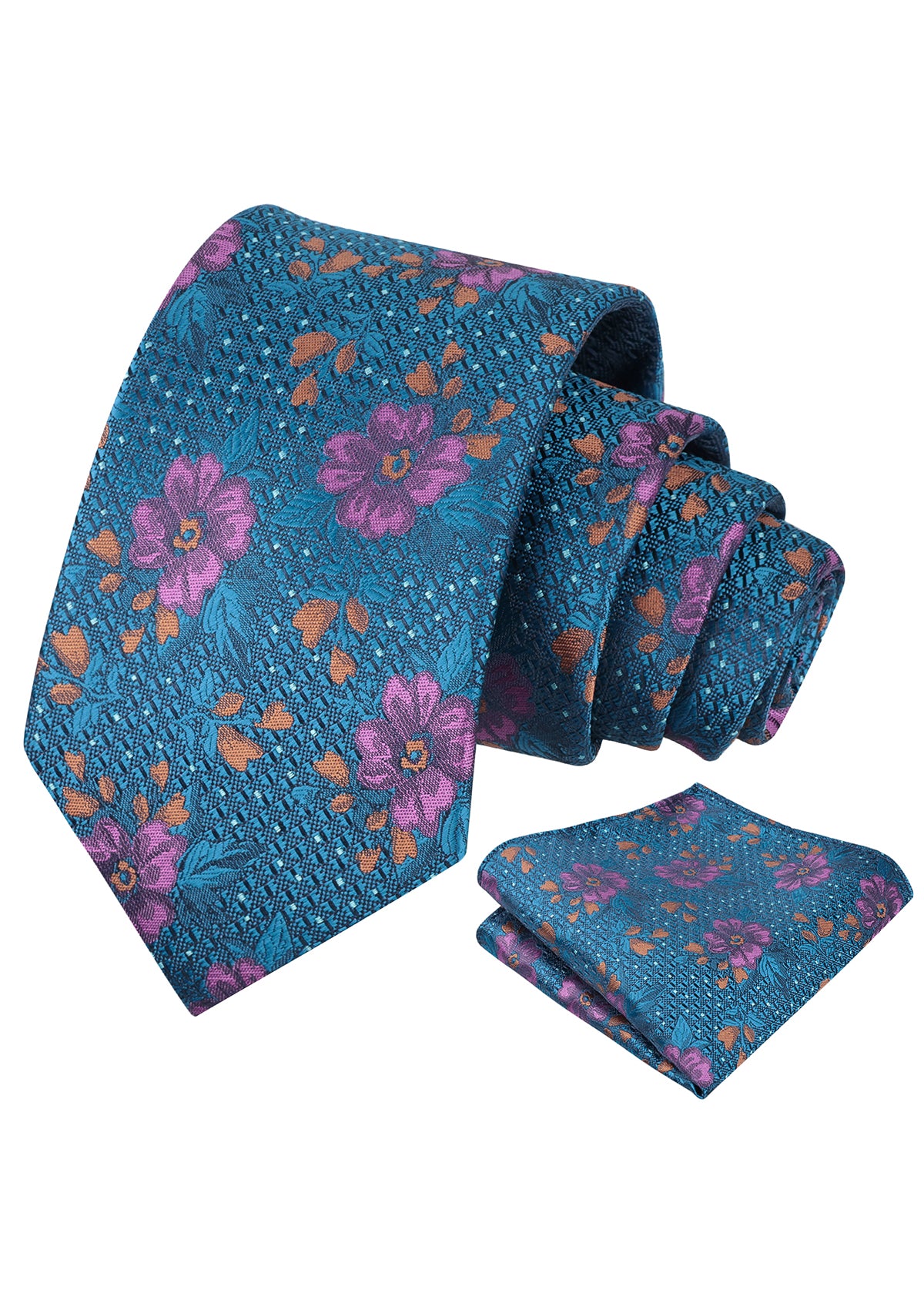 Mens Exquisite Small Floral and Polka Dot Tie Set for Vintage Style Weddings and Holiday Parties-940