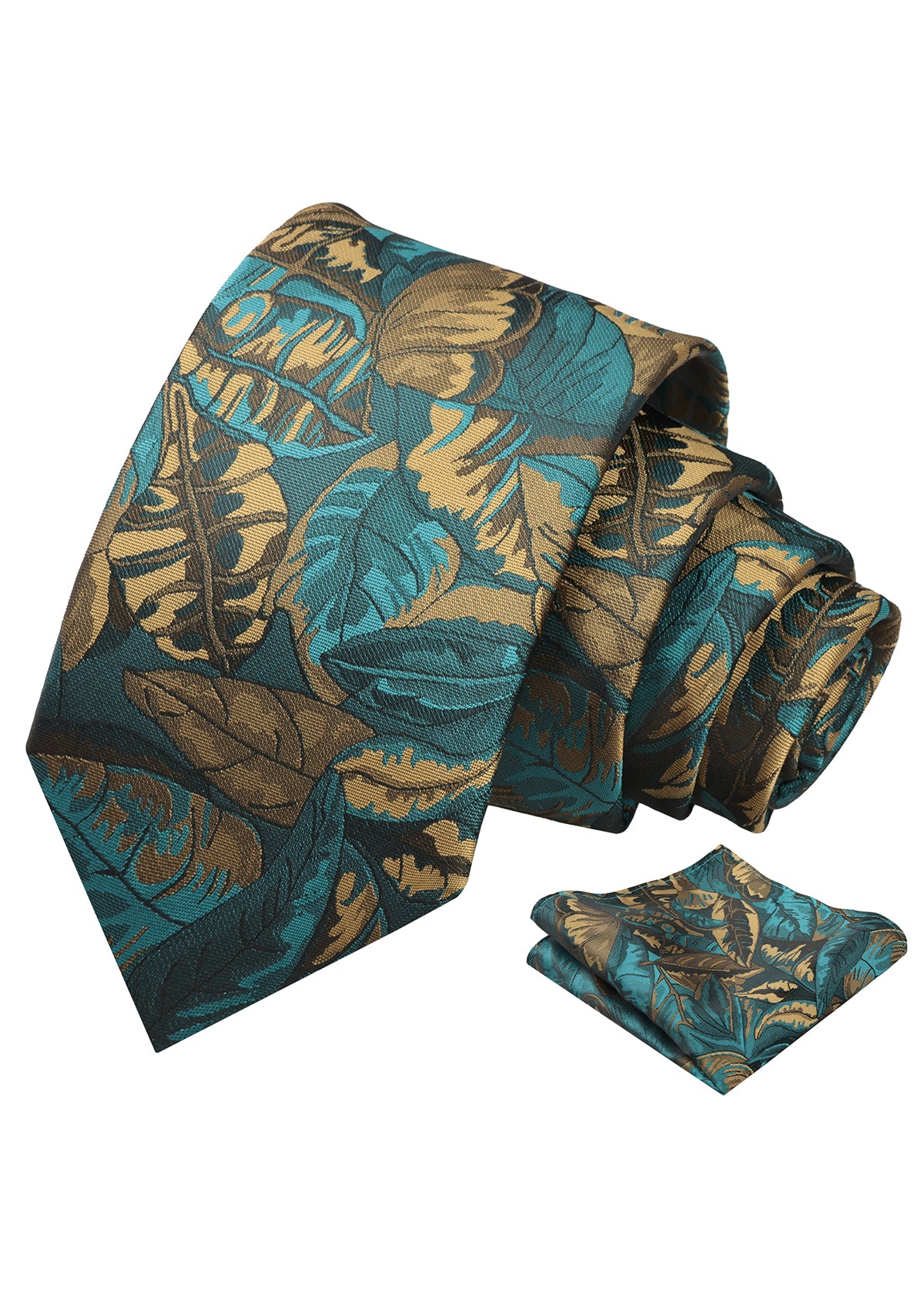 Mens 3.15inch Novelty Painting Tropical Leaf Pattern Tie with Pocket Square-935