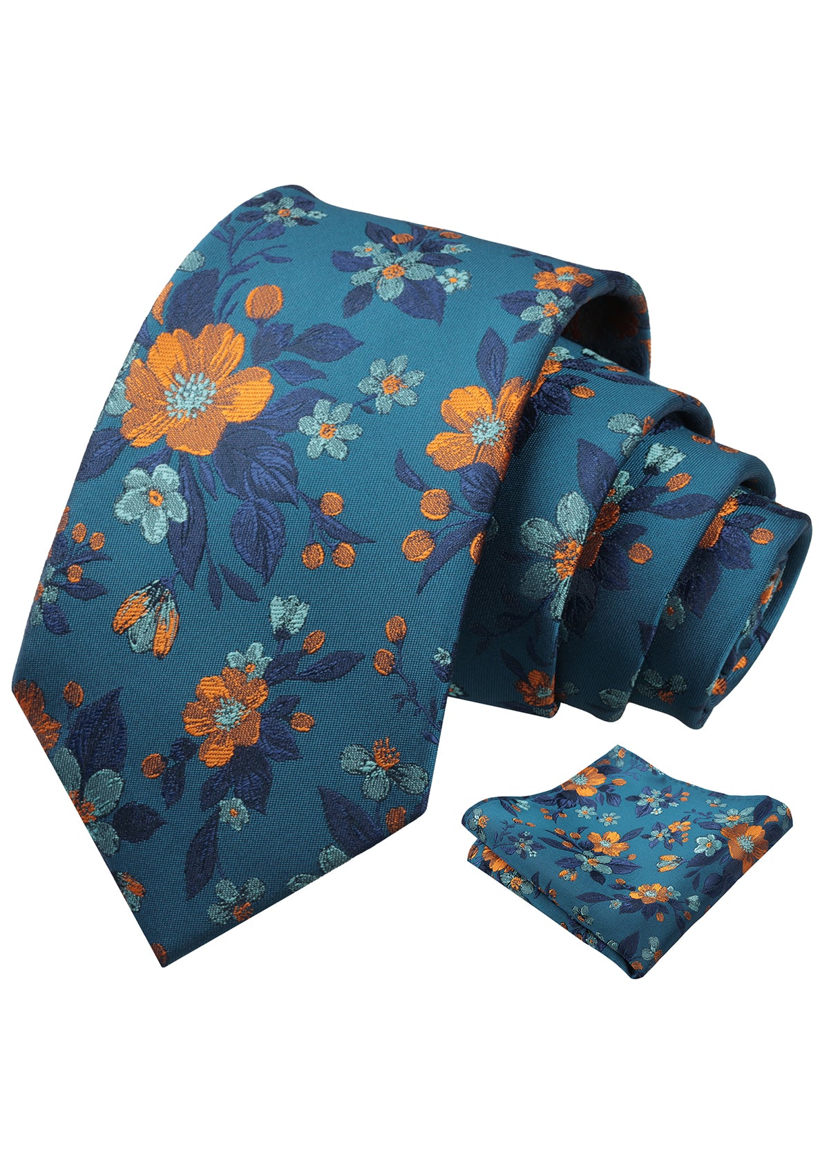 Mens 3.15inches Colorful Leaf Floral Artistic Pattern Tie with Pocket Square-934