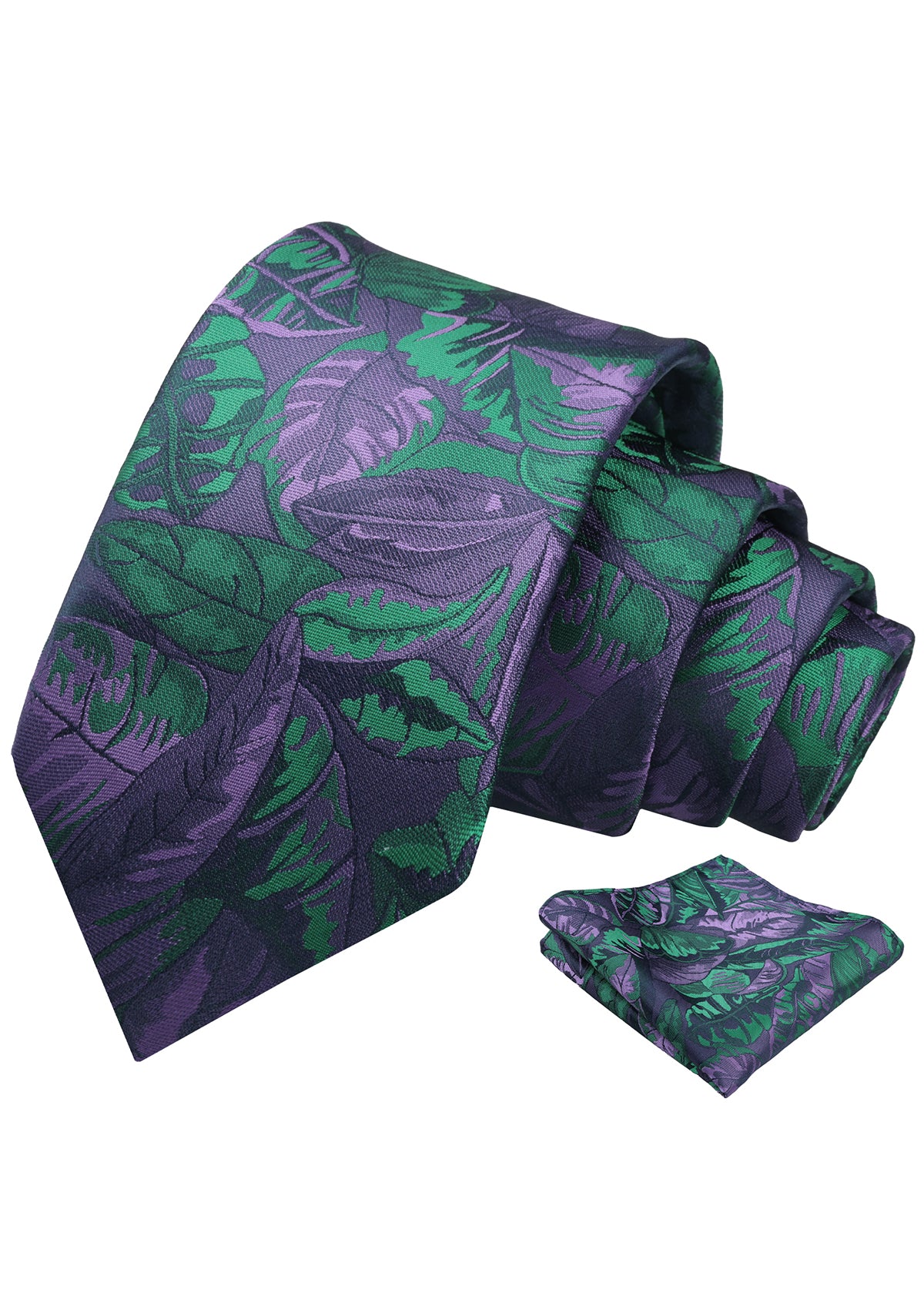 Mens 3.15inch Novelty Painting Tropical Leaf Pattern Tie with Pocket Square-935
