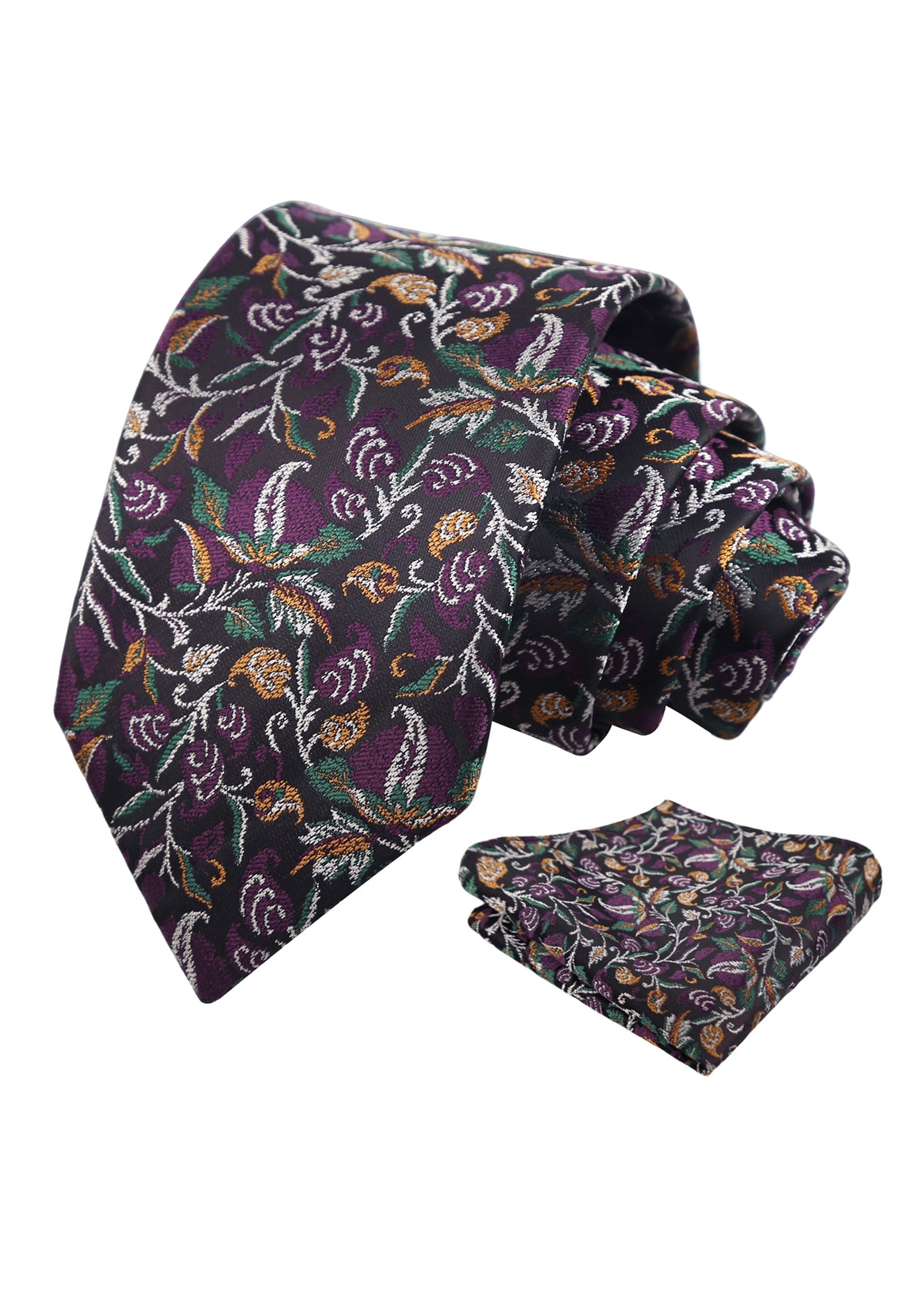 Men's 3.15" Vintage Entwined Floral and Leaf Pattern Necktie with Pocket Square-957