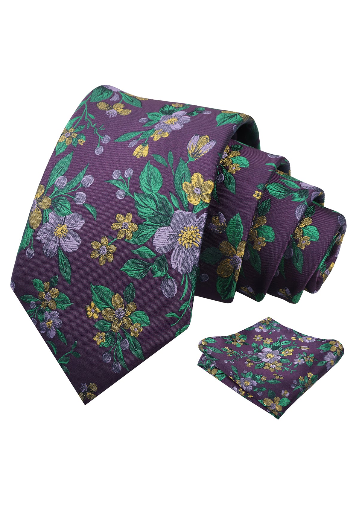 Mens 3.15inches Colorful Leaf Floral Artistic Pattern Tie with Pocket Square-934
