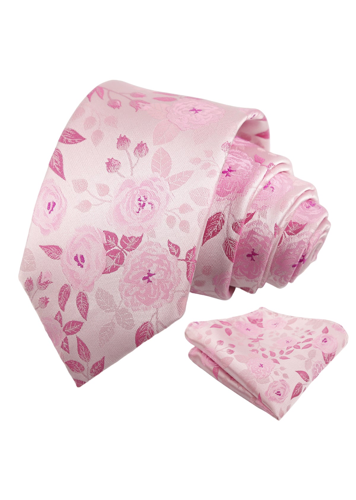 Mens 3.15'' Classic Rose and Foliage Pattern Necktie with Pocket Square for Wedding-948
