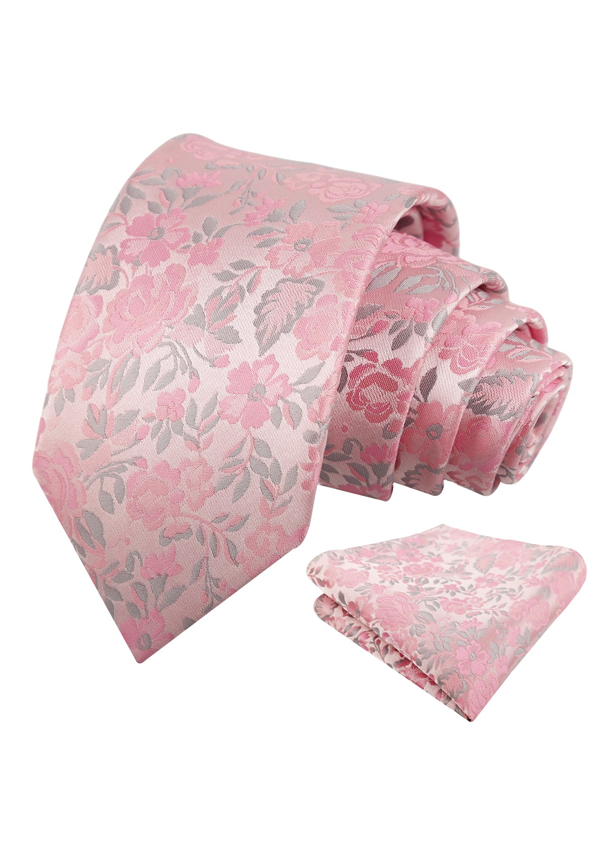 Mens 3.15inch Chic Floral and Foliage Pattern Necktie with Pocket Square for Wedding-950