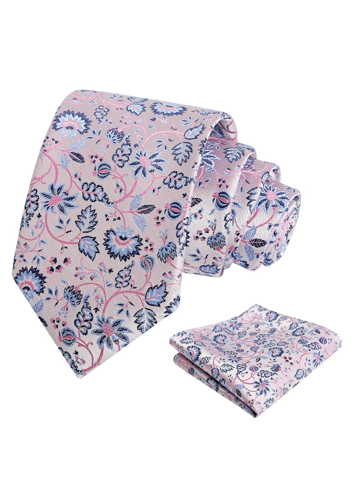 Mens 3.15inches Leaf Flower Pattern Tie with Floral Pocket Square Set-922