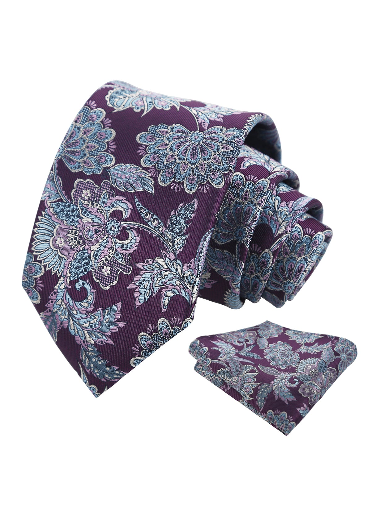 Mens 3.15'' Vintage Luxury Intricate Floral Necktie with Pocket Square for Wedding-955