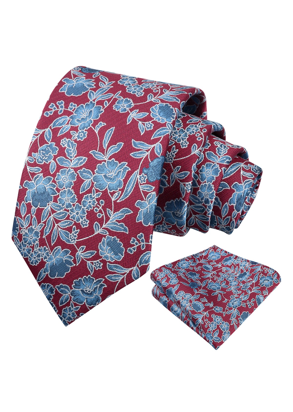 Mens 3.15" Retro Elegant Ink and Wash Floral Necktie with Pocket Square for Wedding-956