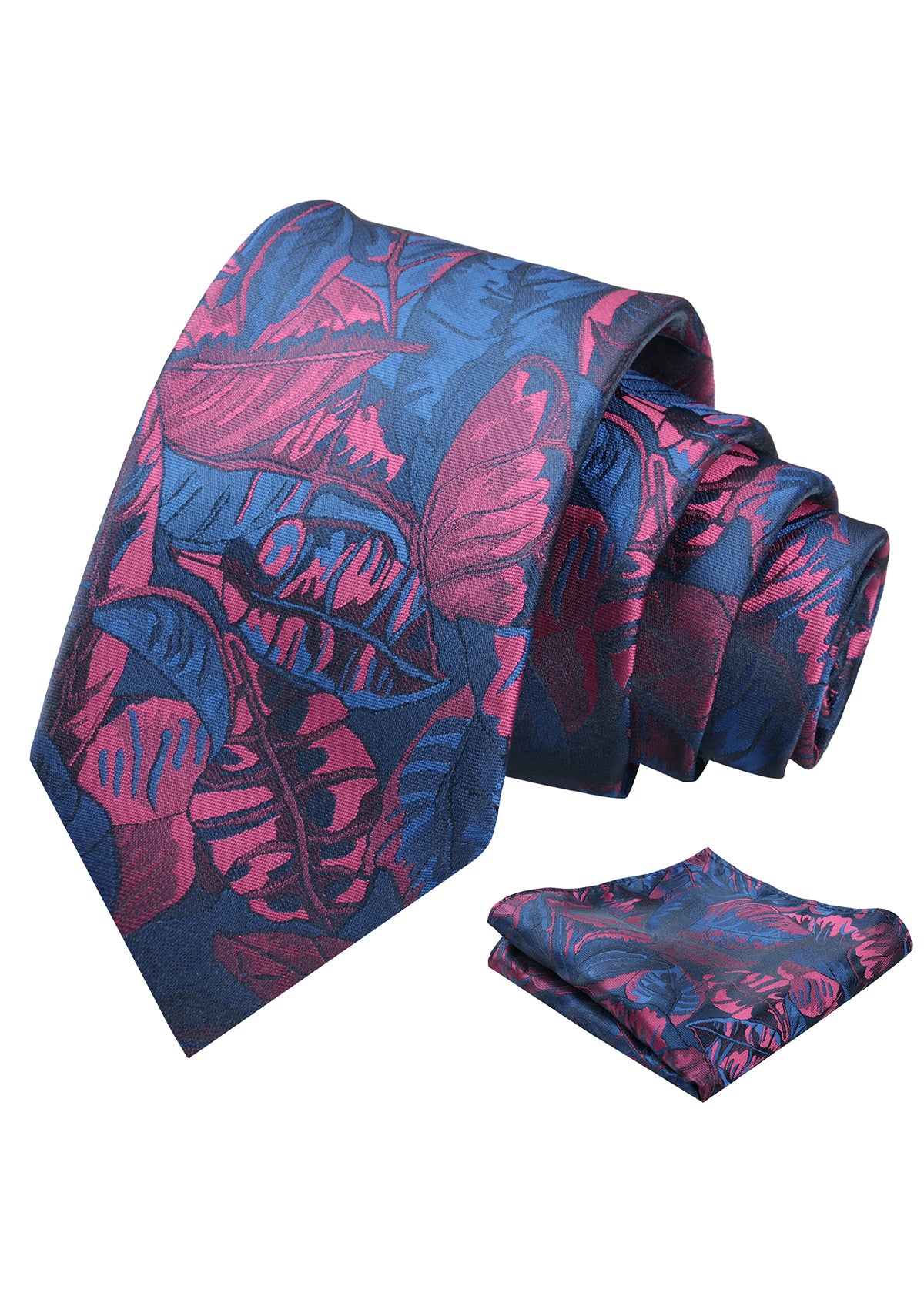 Mens 3.15inch Novelty Painting Tropical Leaf Pattern Tie with Pocket Square-935