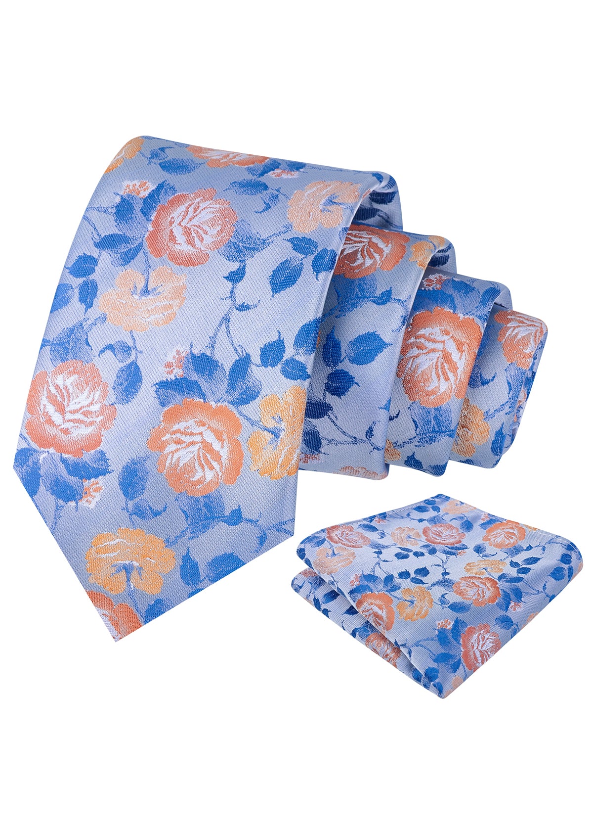 Mens 3.15'' Classic Rose and Foliage Pattern Necktie with Pocket Square for Wedding-947