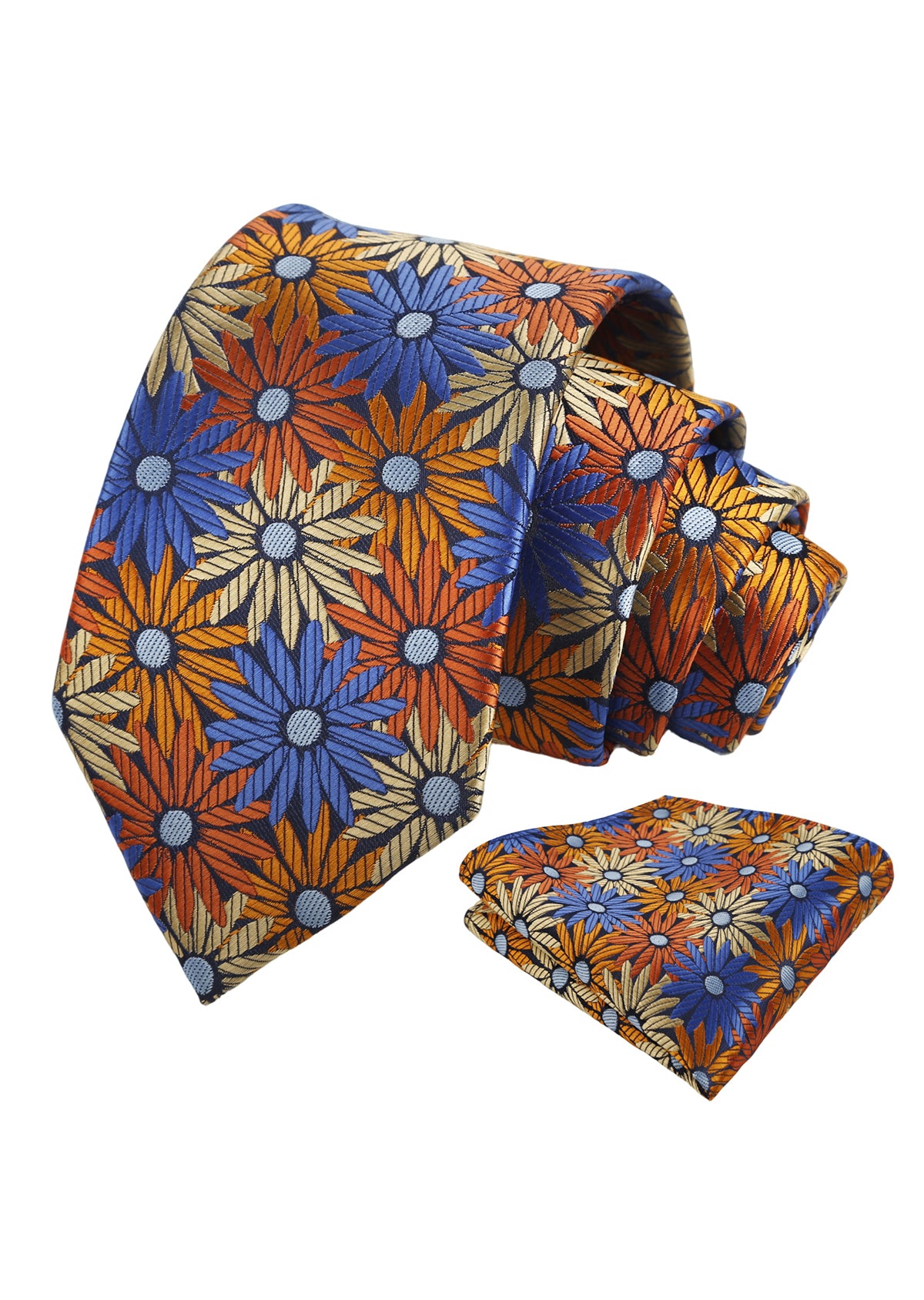 Mens 3.15'' Colorful Flower Necktie and Pocket Square Set Wedding Casual Rustic Tie and Hanky Set-941