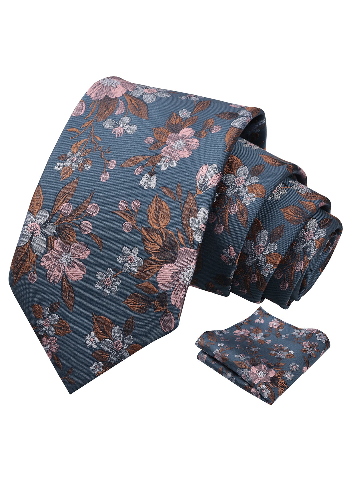 Mens 3.15inches Colorful Leaf Floral Artistic Pattern Tie with Pocket Square-934
