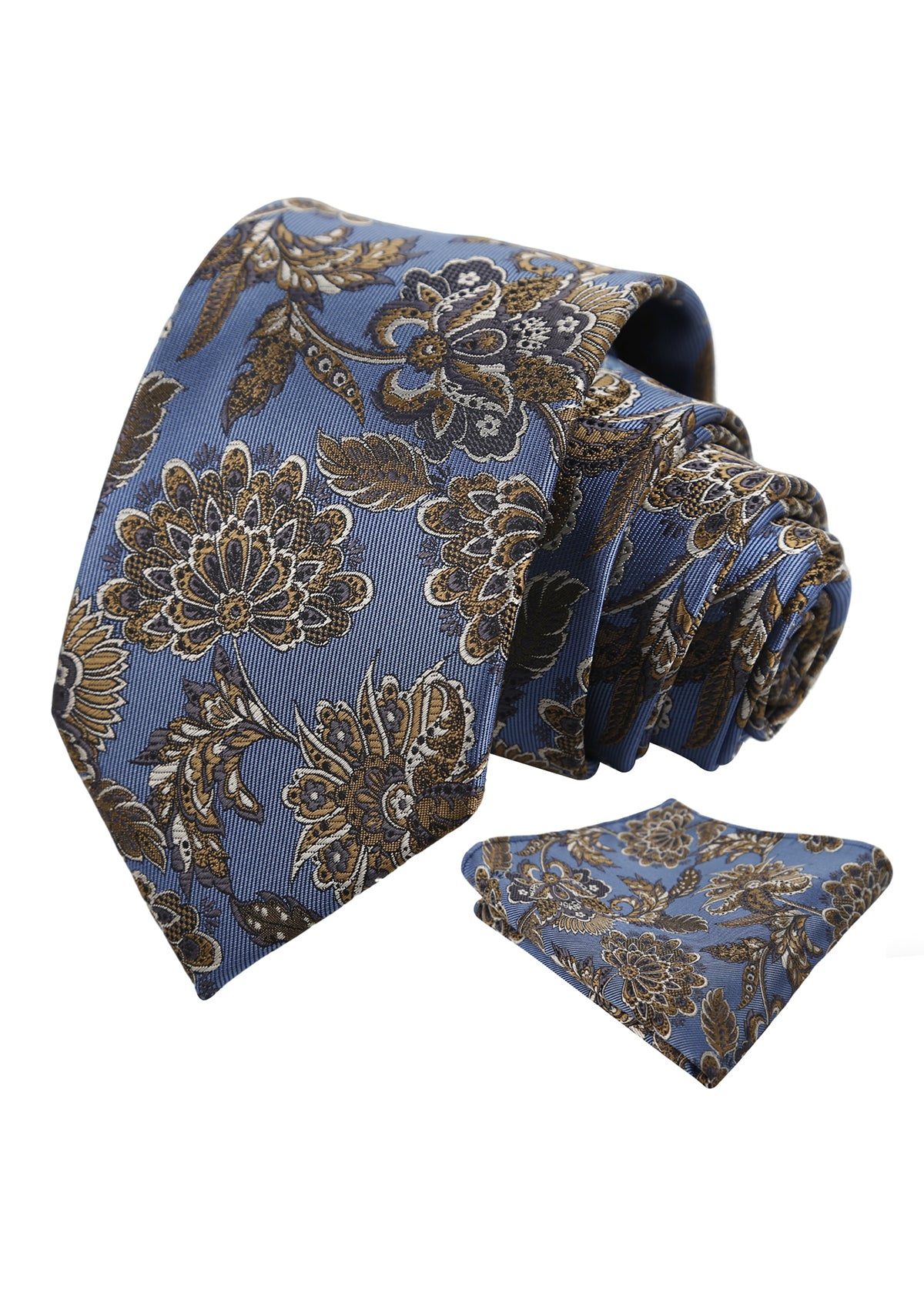 Mens 3.15'' Vintage Luxury Intricate Floral Necktie with Pocket Square for Wedding-955
