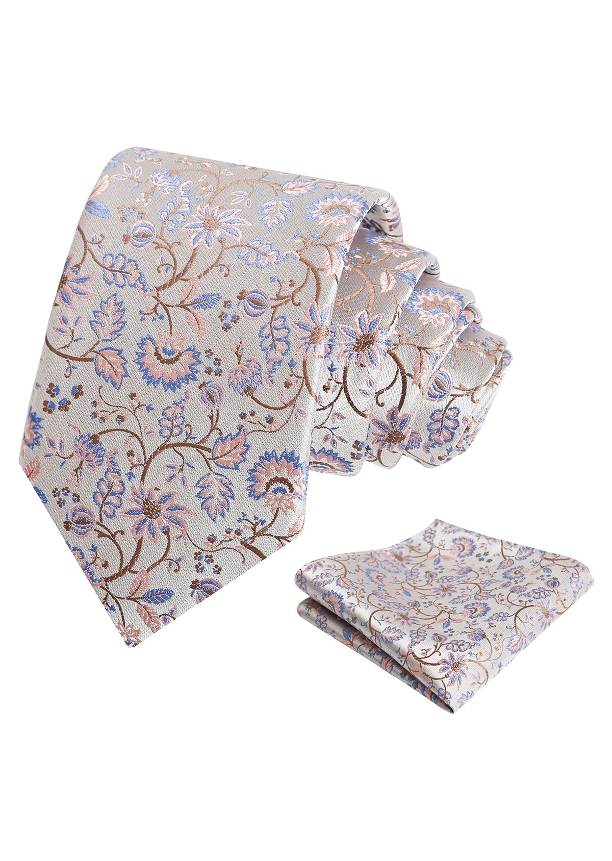 Mens 3.15inches Leaf Flower Pattern Tie with Floral Pocket Square Set-922