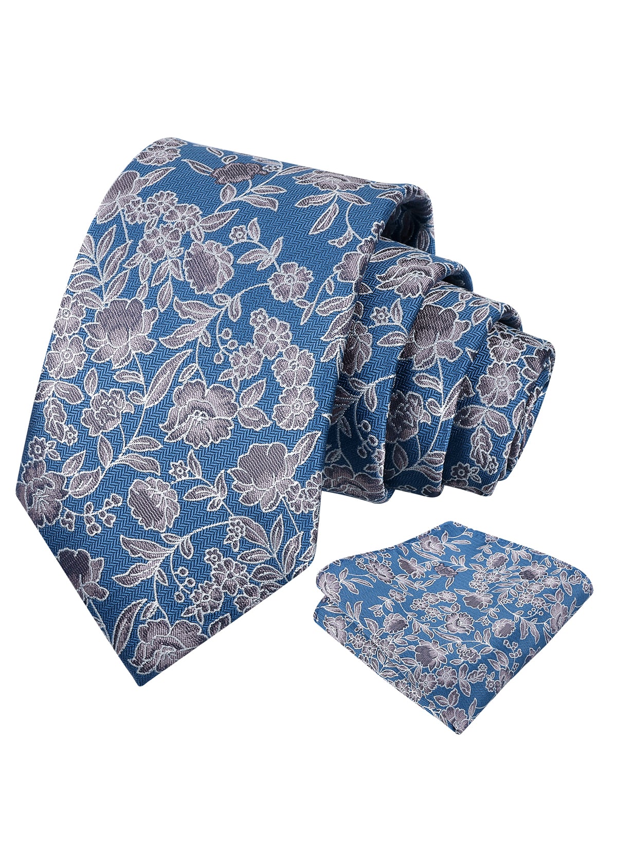 Mens 3.15" Retro Elegant Ink and Wash Floral Necktie with Pocket Square for Wedding-956