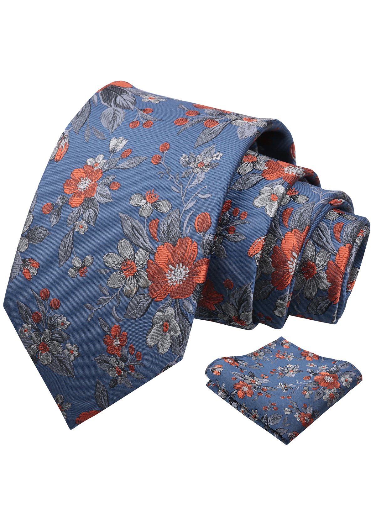 Mens 3.15inches Colorful Leaf Floral Artistic Pattern Tie with Pocket Square-934