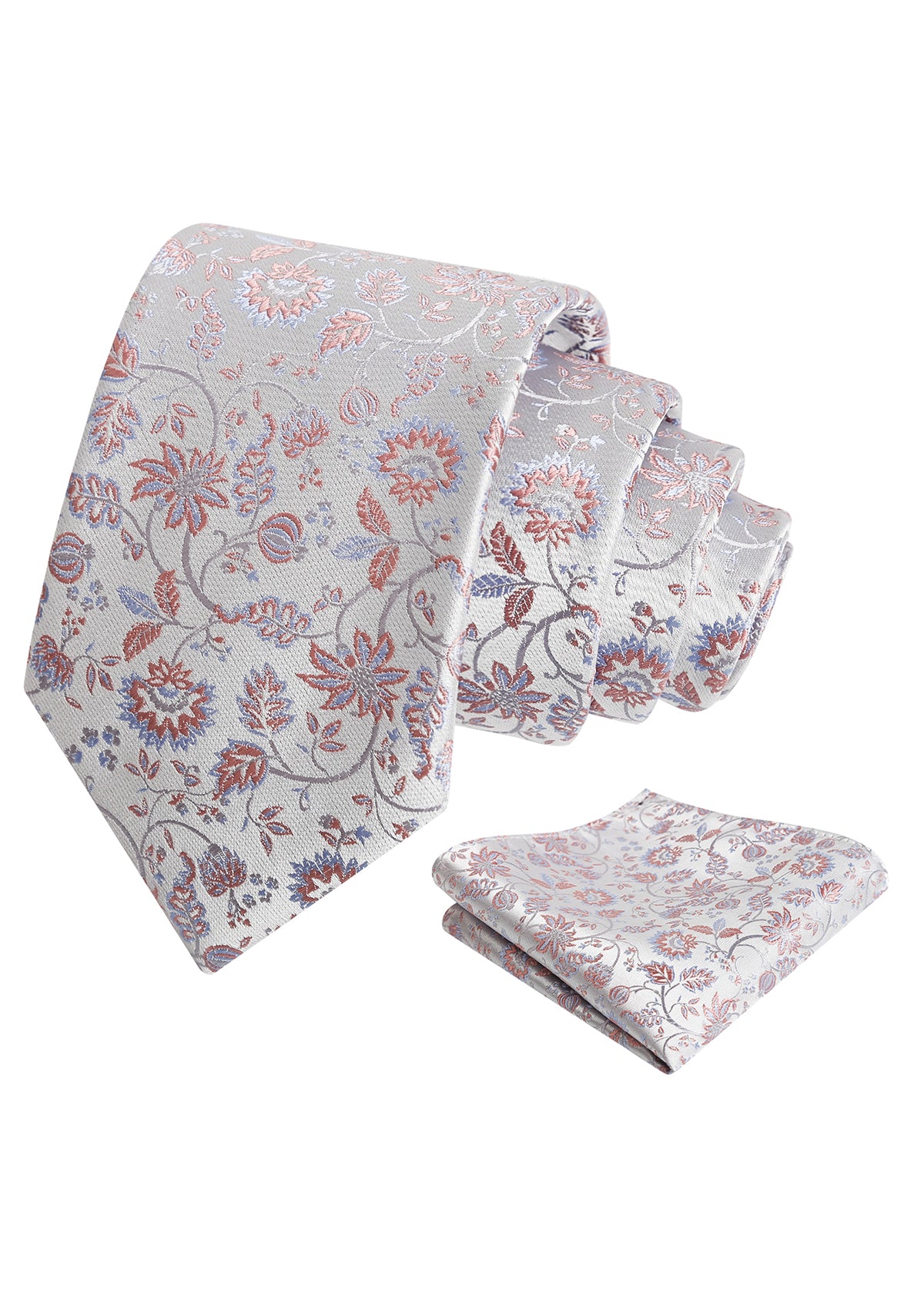 Mens 3.15inches Leaf Flower Pattern Tie with Floral Pocket Square Set-922
