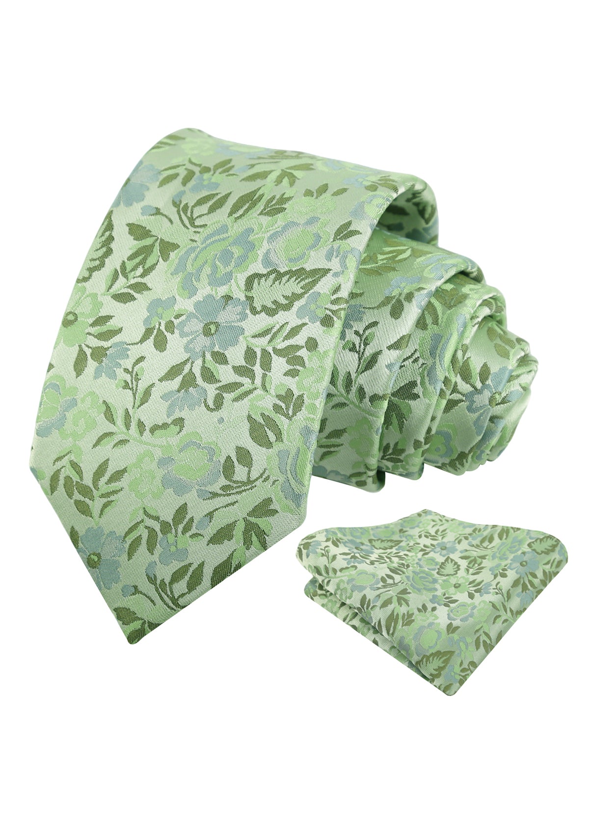 Mens 3.15inch Chic Floral and Foliage Pattern Necktie with Pocket Square for Wedding-950