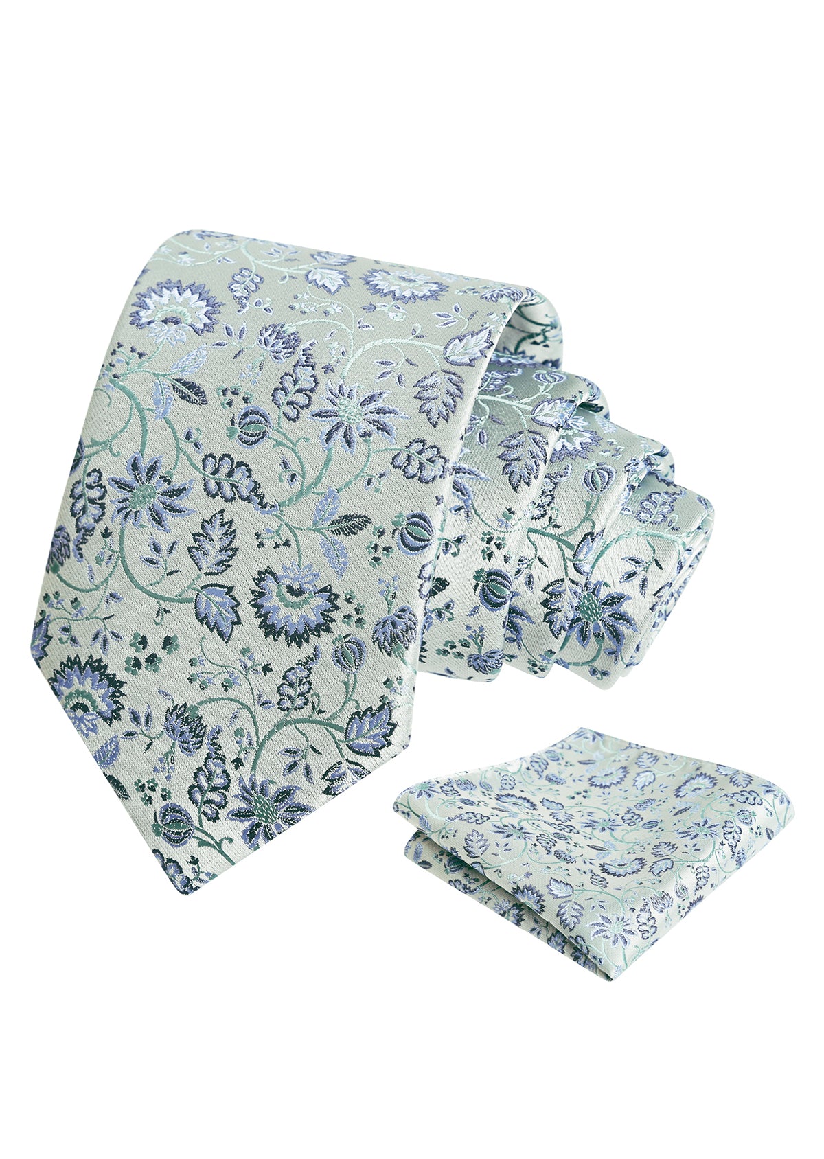 Mens 3.15inches Leaf Flower Pattern Tie with Floral Pocket Square Set-922