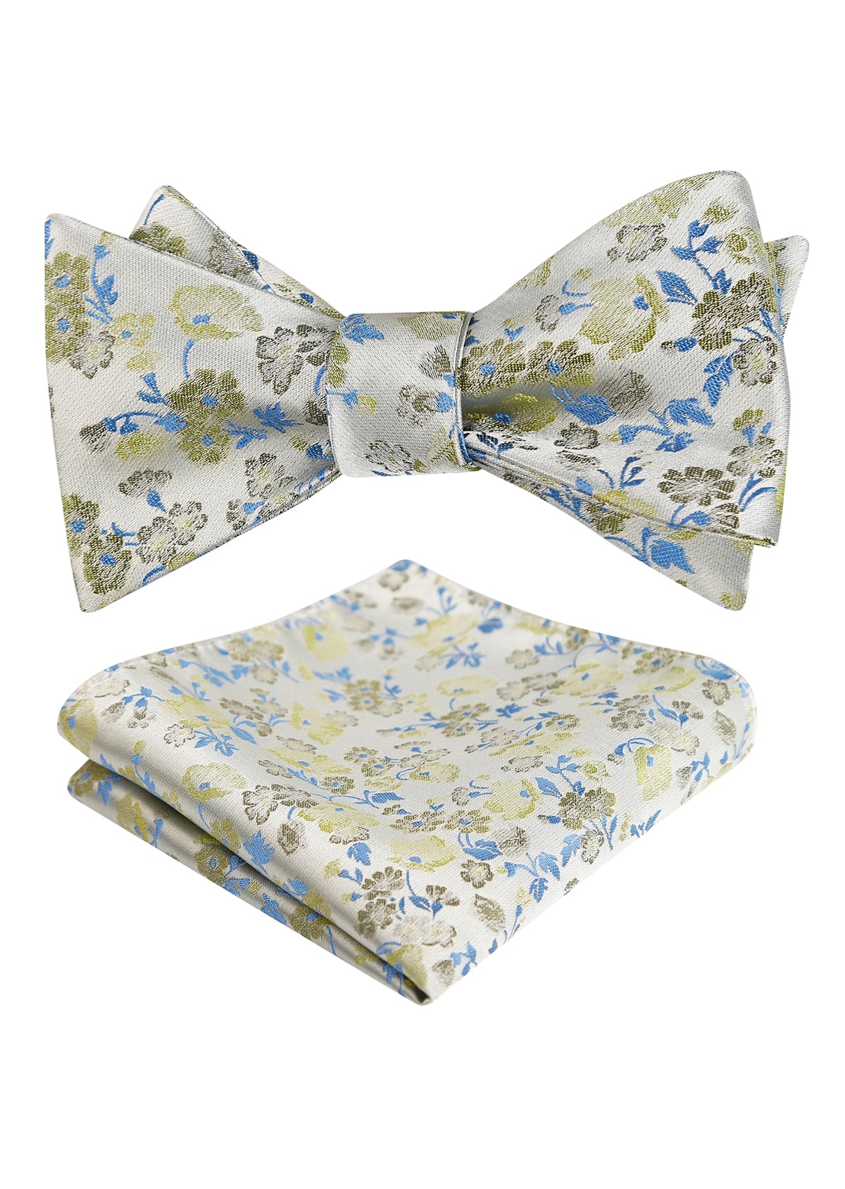 Mens 2pcs Self-tied Elegant Floral Pattern Bow Tie with Pocket Square Set-050