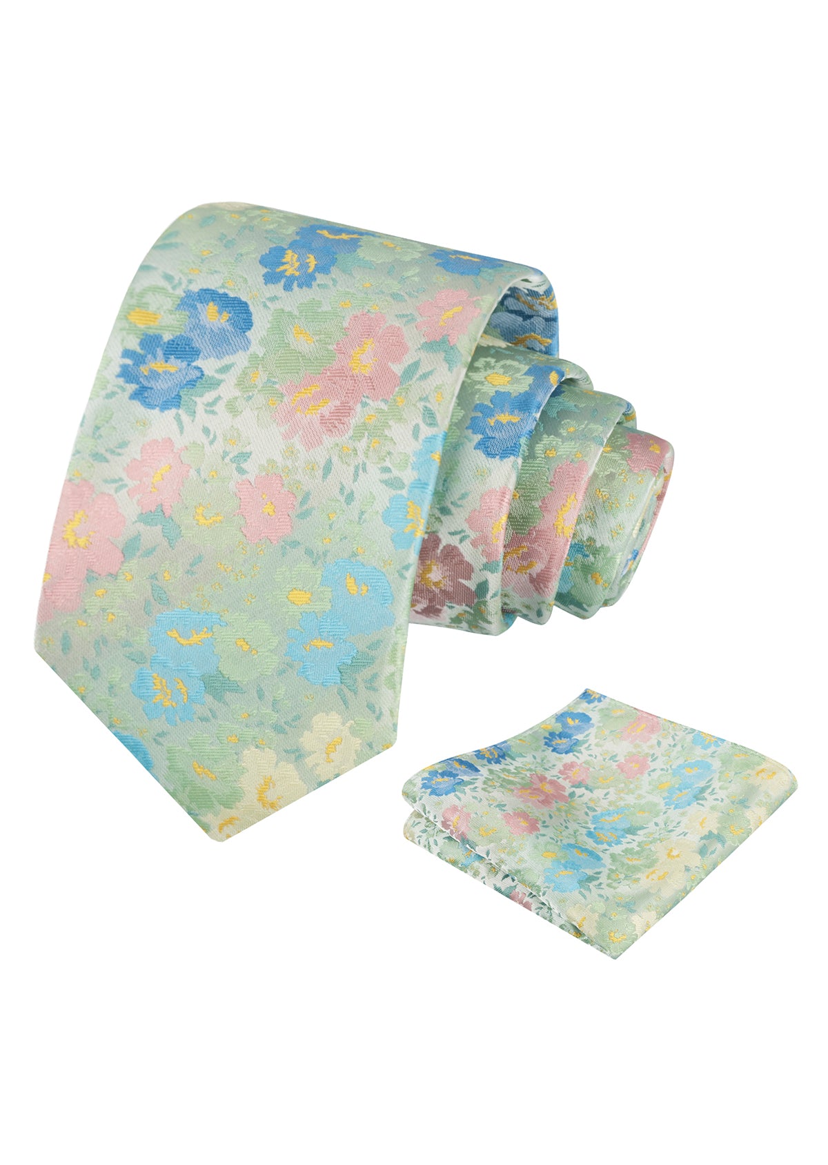 Mens 3.15inch Impressionist Painterly Garden-themed Necktie with Floral Printed Pocket Square-920