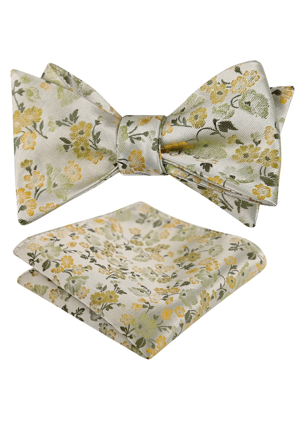 Mens 2pcs Self-tied Elegant Floral Pattern Bow Tie with Pocket Square Set-050